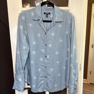 CHAPS Blue Chambray w/ White Stars Button Front Blouse Size Large
